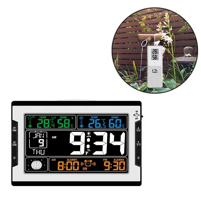 Radio Control Digital Wireless Indoor Outdoor Temperature and Humidity Barometric Weather Forecast Alarm Clock